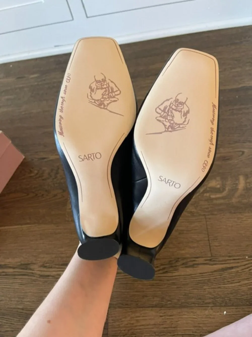 SARTO Franco Sarto Flexa Black Leather Square Toe Heeled Mule Clogs - 9 NIB